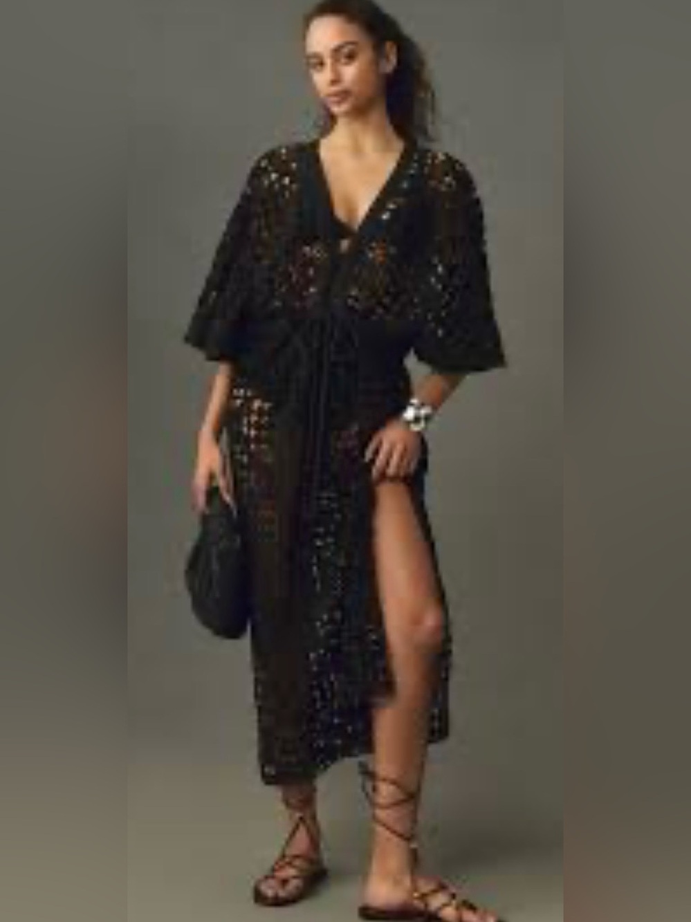 Anthropologie Black Crochet Kimono Cover-Up